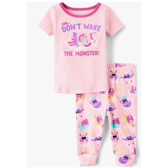 PJ Place Pink Cameo Don't Wake the Monster Pajama Set 3T - Picture 1 of 8